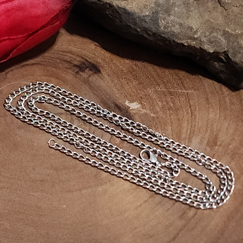 Long Silver Toned Curb Chain Necklace 31"
